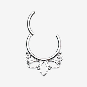 Detail View 1 of Lotus Floral Filigree Elegance Clicker Hoop Ring